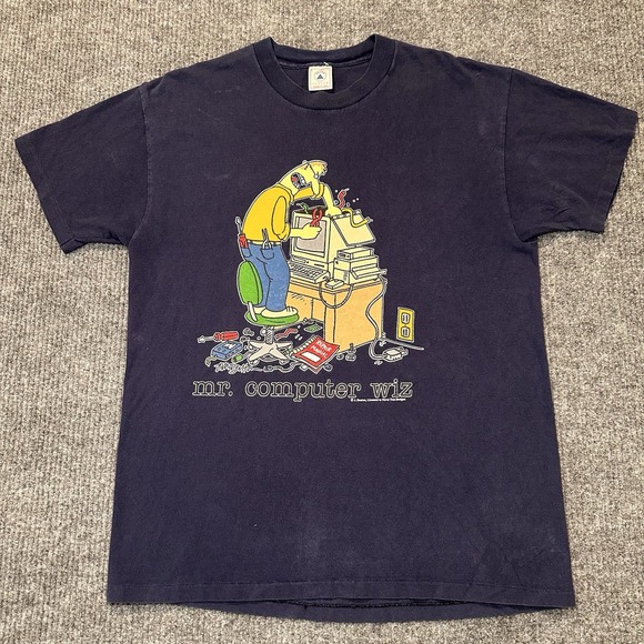 VTG Mr. Computer Wizard Shirt Size Large Technology‎ Internet Code Tech 1990s